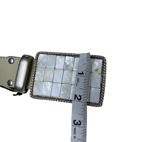 PRUNE Leather Belt Silver & Shell Buckle Cream Belt Coastal Beach Resort NEW - Picture 8 of 11